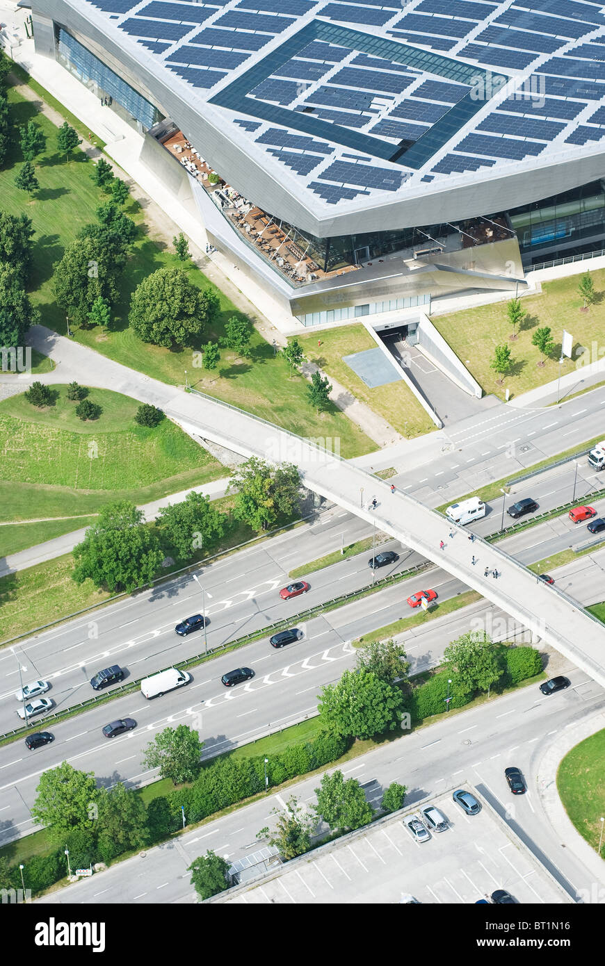 Aerial View of Highway with Pedestrian Bridge Stock Photo