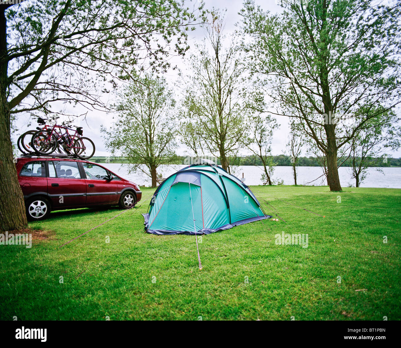 Family holiday, camping, outdoor, cycling Stock Photo