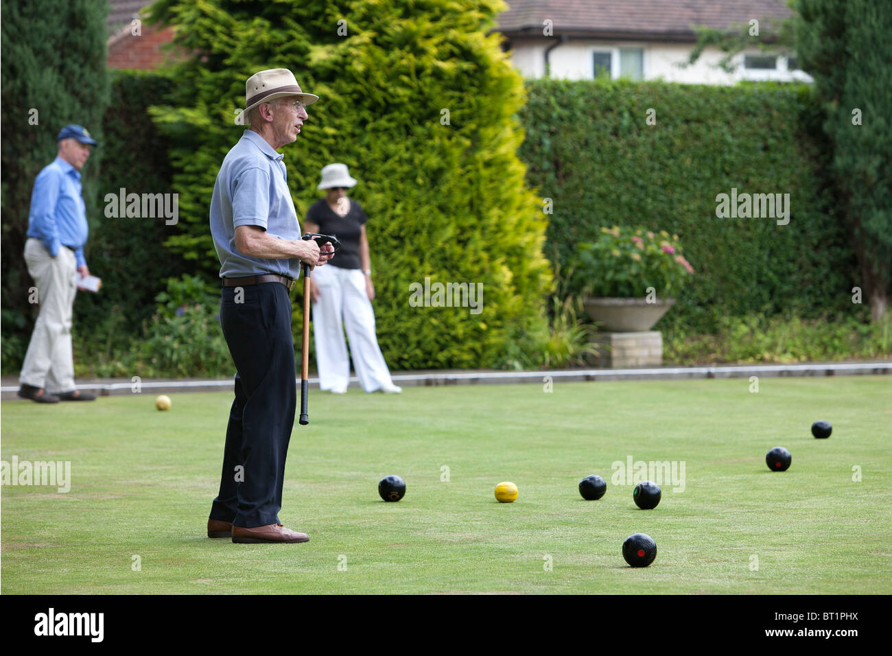 Crown Green Bowling game in Derbyshire Stock Photo