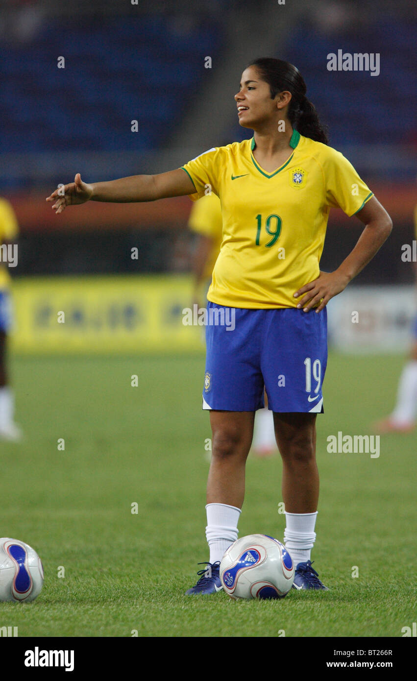 Michele of Brazil warms up prior to a 2007 Women's World Cup quarterfinal soccer match against Australia. Stock Photo