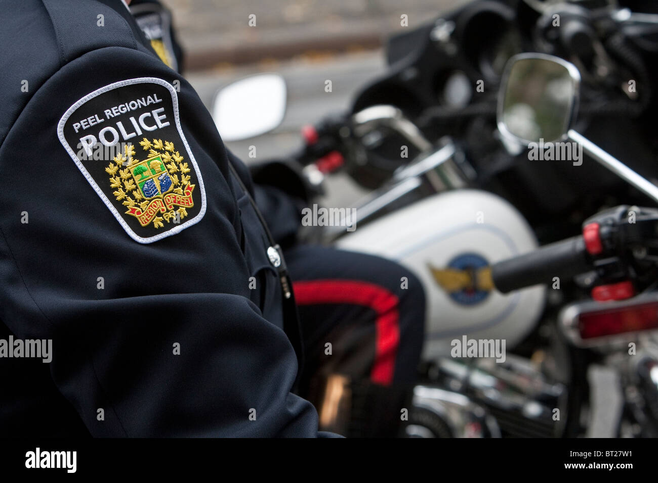 Peel Regional Police motorcycle is seen during a police memorial parade in Ottawa Sunday September 26, 2010. Stock Photo