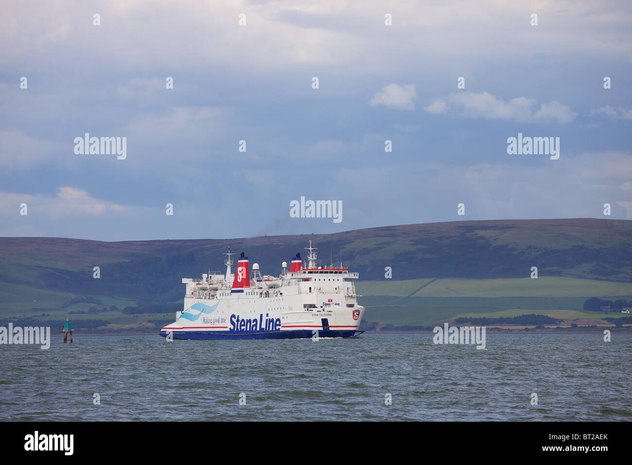 Ferry Stena Caledonia leaving Stranraer harbour on the Stranraer to Belfast route. Dumfries & Galloway, Scotland. Stock Photo