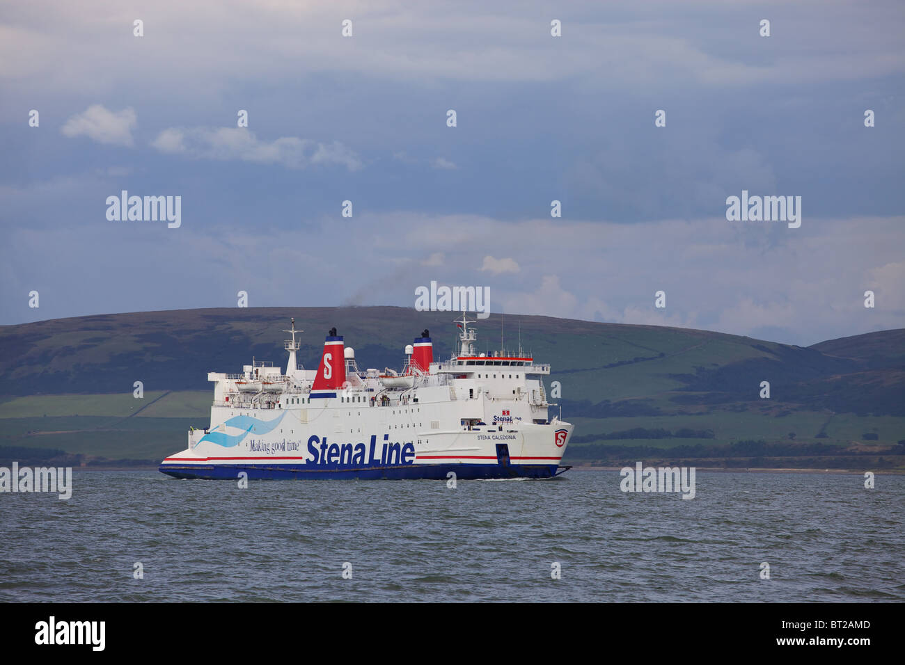Ferry Stena Caledonia leaving Stranraer harbour on the Stranraer to Belfast route. Dumfries & Galloway, Scotland. Stock Photo