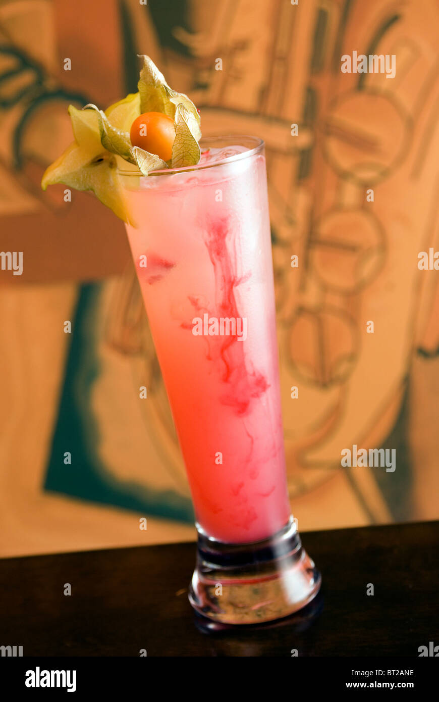 Salty dog grenadine cocktail with fruits Stock Photo