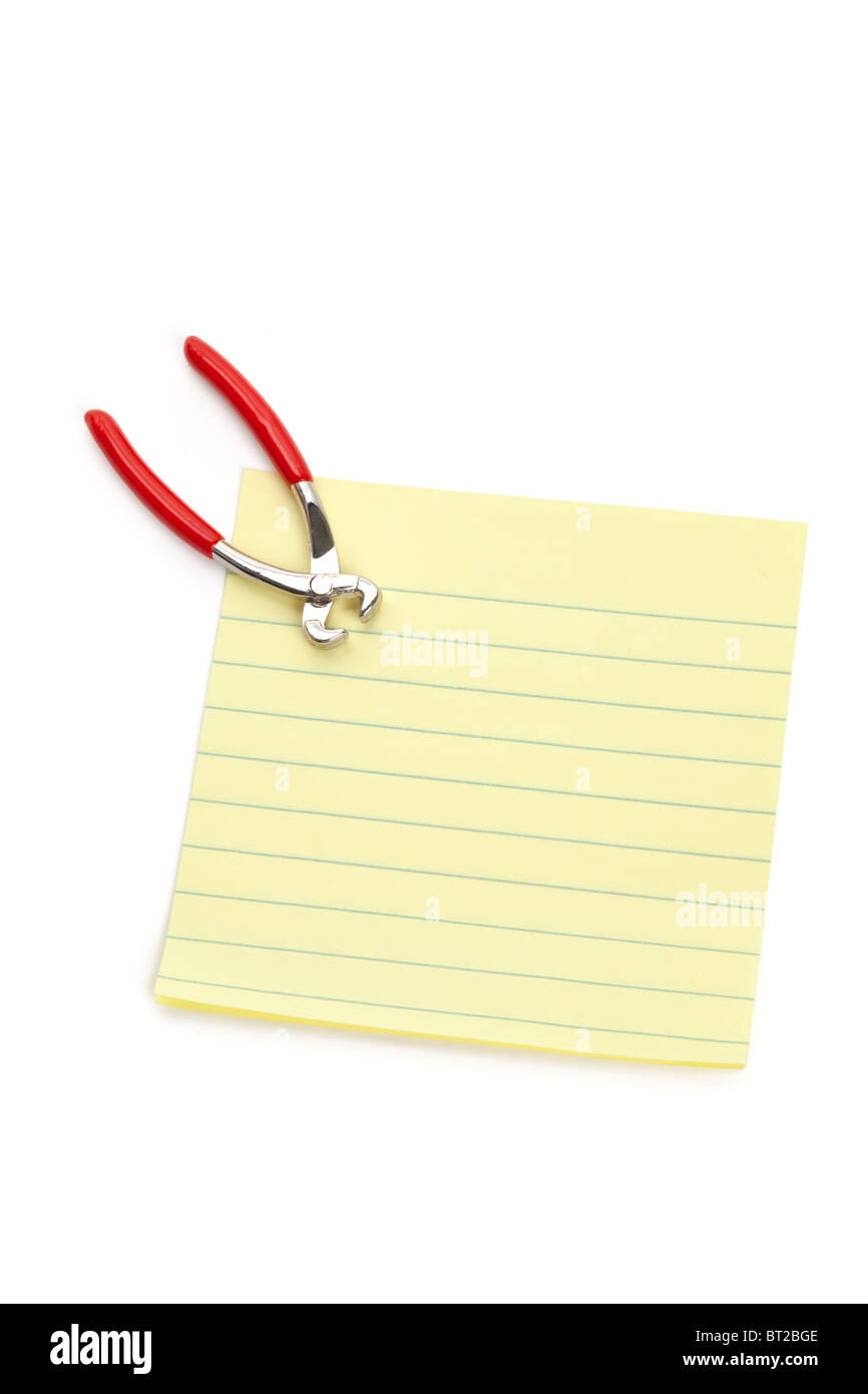 Work Tool and Note Paper, Concept of Home Repairing Notes, to do list Stock Photo