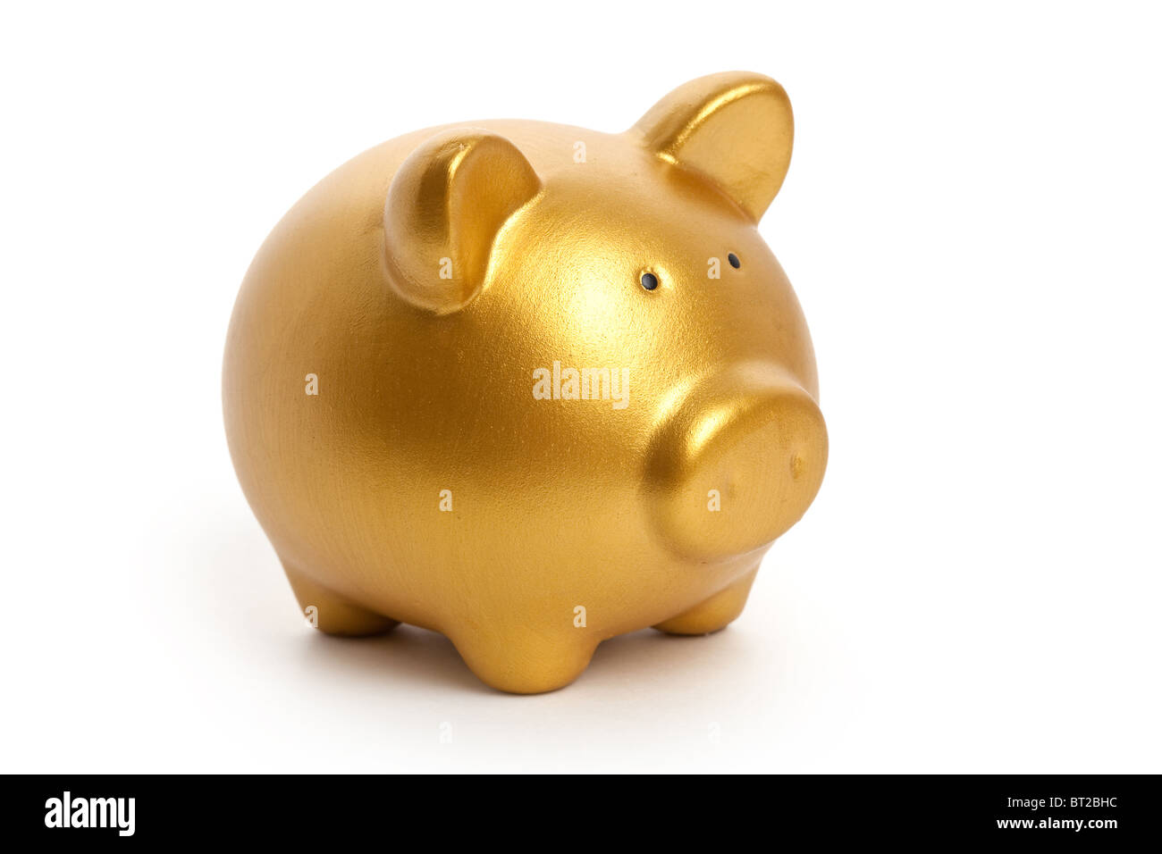 Golden Piggy Bank with white background Stock Photo - Alamy