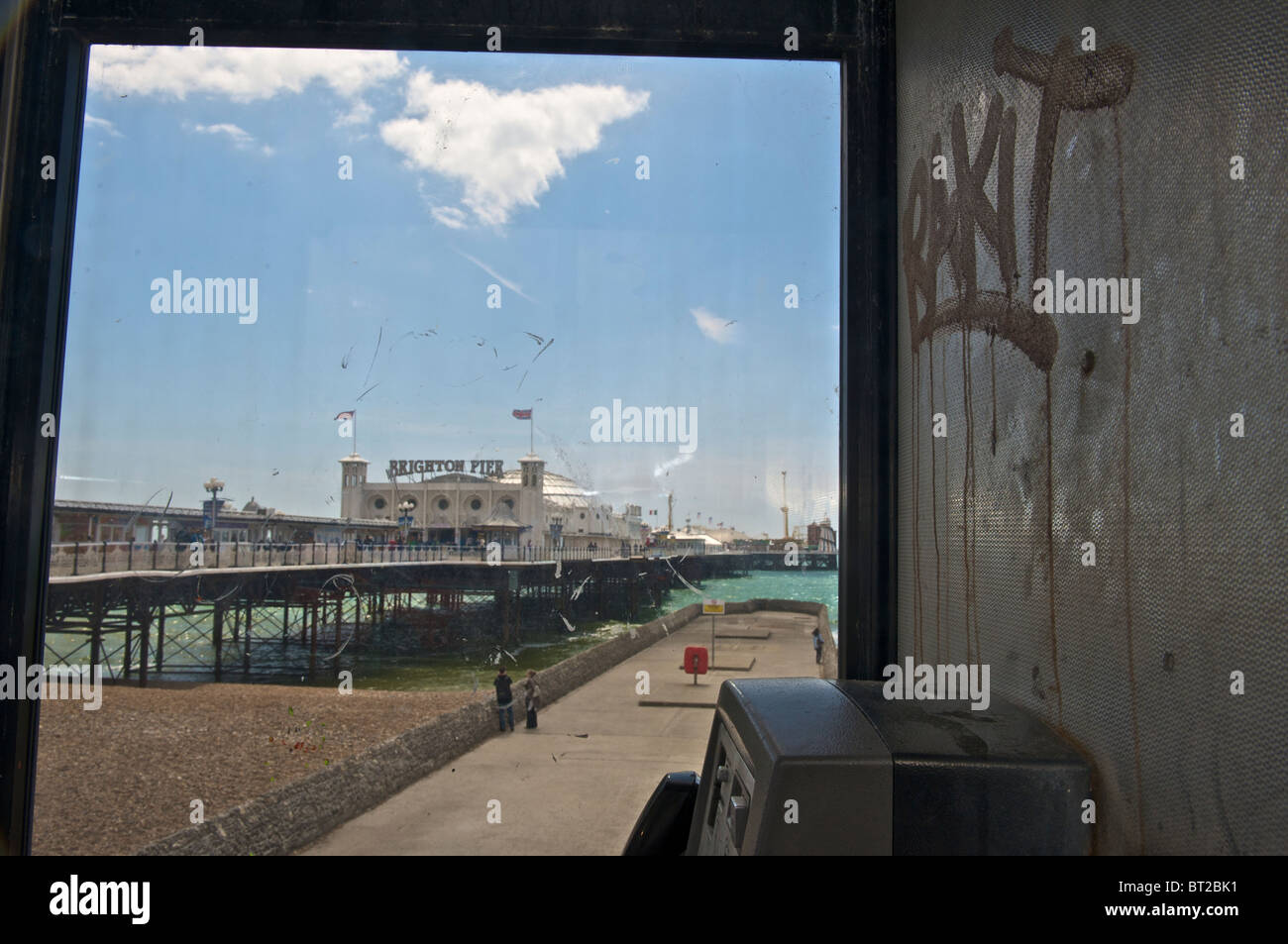 Brighton Palace Pier through a telephone box Stock Photo