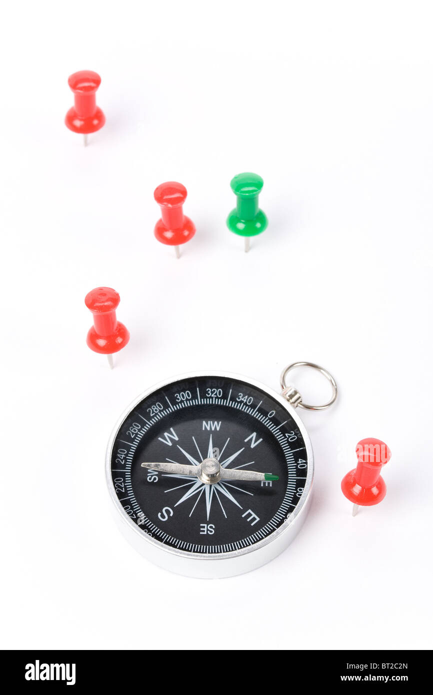 Compass and pushpin close up shot, business concept Stock Photo