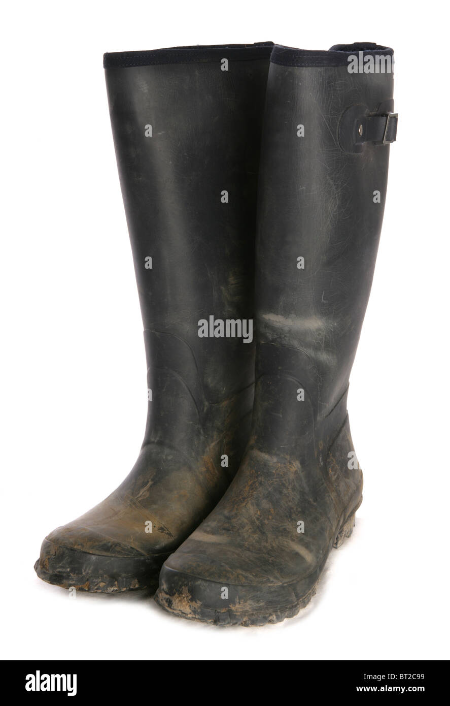 Dirty used blue welly studio cutout Stock Photo