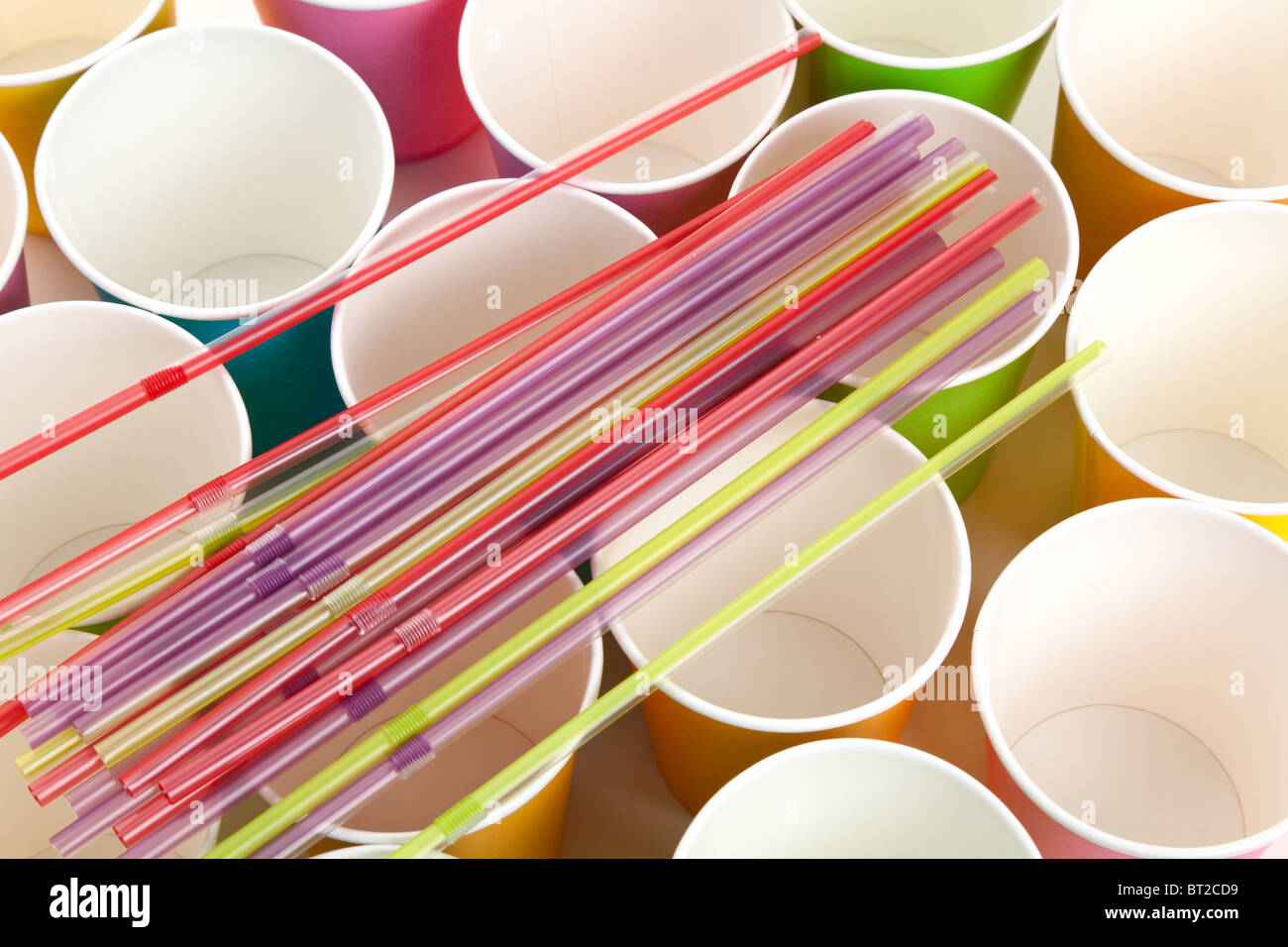 Paper Disposable Cup and Drinking Straw Stock Photo