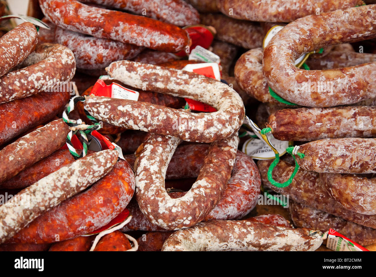 Chorizos y longanizas caseros Sausage and homemade sausages Stock Photo