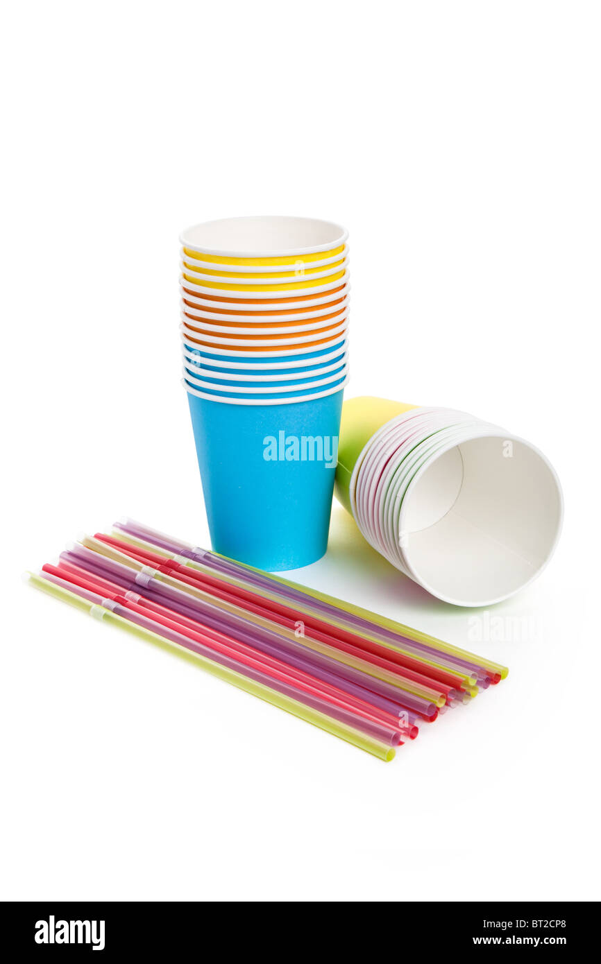 Paper Disposable Cup and Drinking Straw with white background Stock Photo