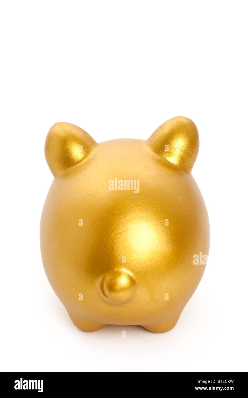 Golden Piggy Bank with white background Stock Photo