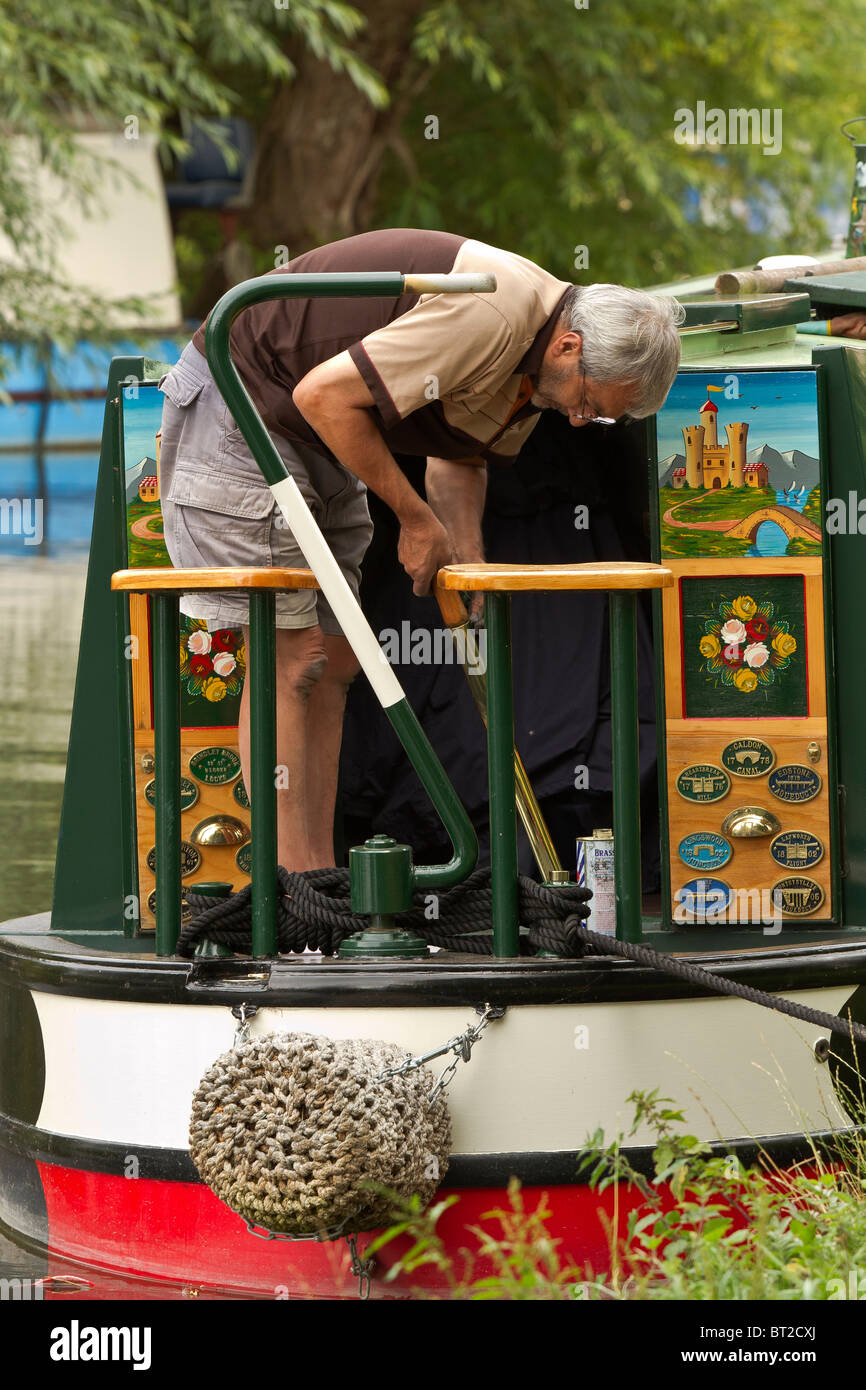 UK Newbury Man Cleaning Barge Stock Photo Alamy