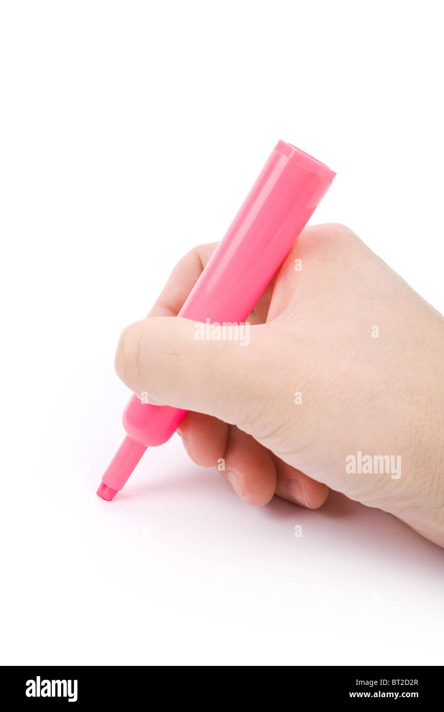 hand holding a highlight pen Stock Photo