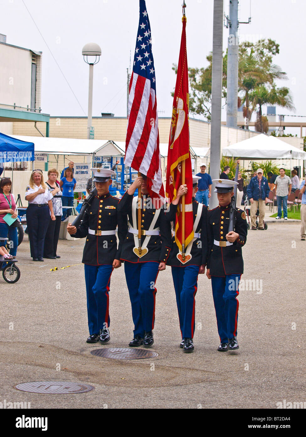 Junior Marine high school students are the color guard at the RBPD open house. Stock Photo