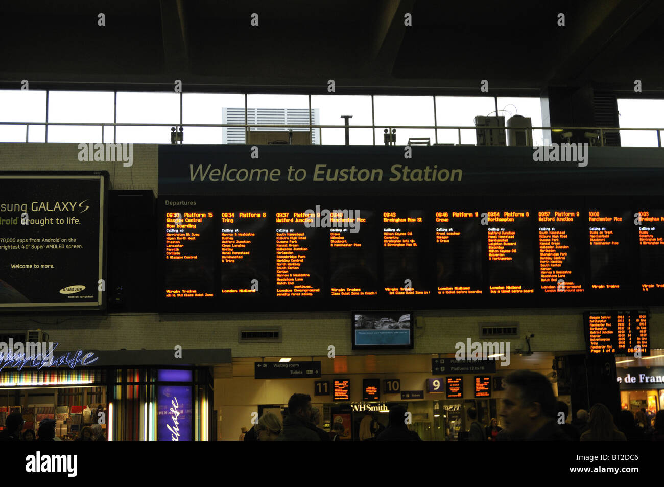 Train departure board at Euston station, London, UK. Stock Photo