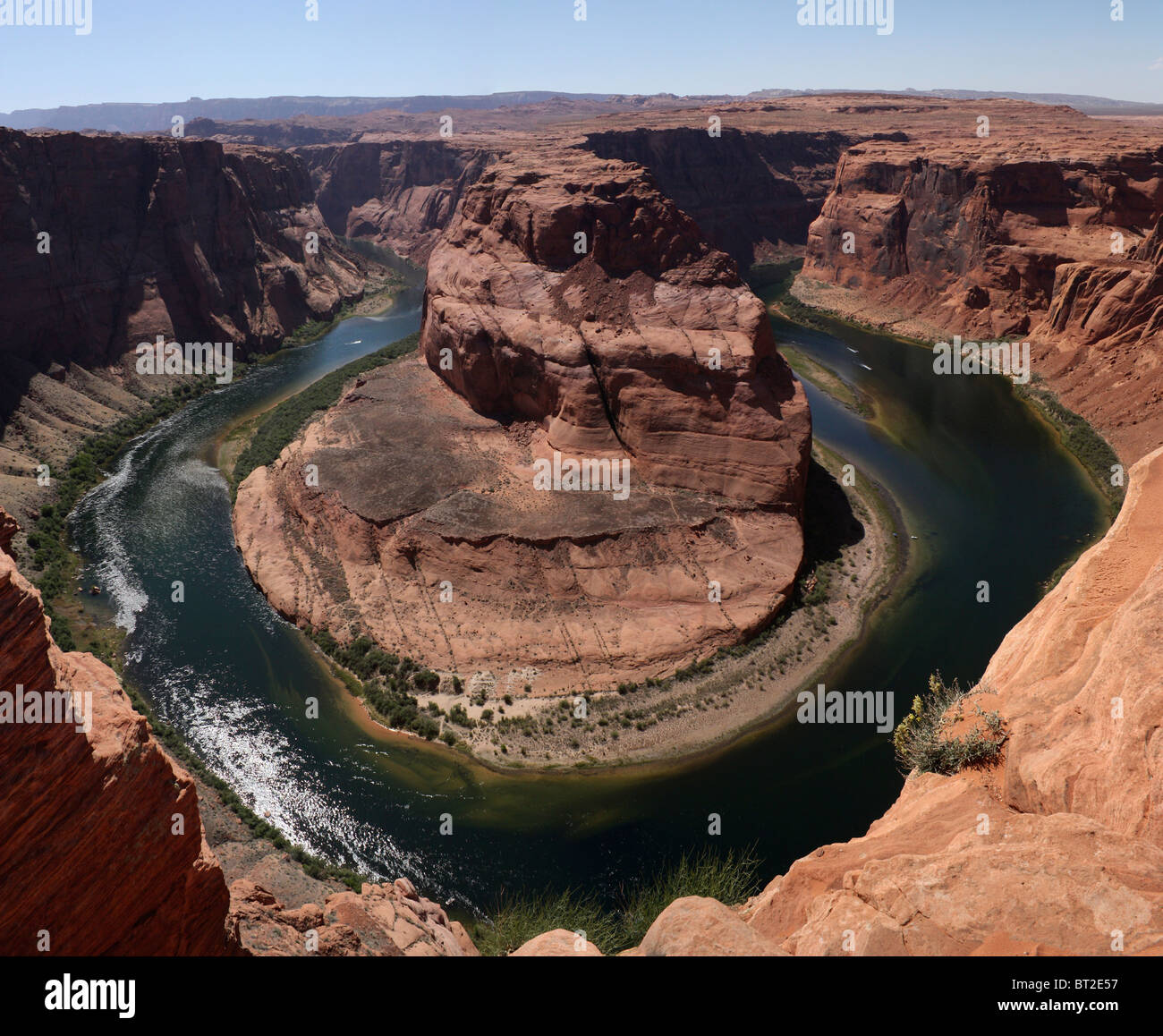 Colorado River in the bottom of the canyon at Horseshoe Bend in Arizona, USA. Stock Photo