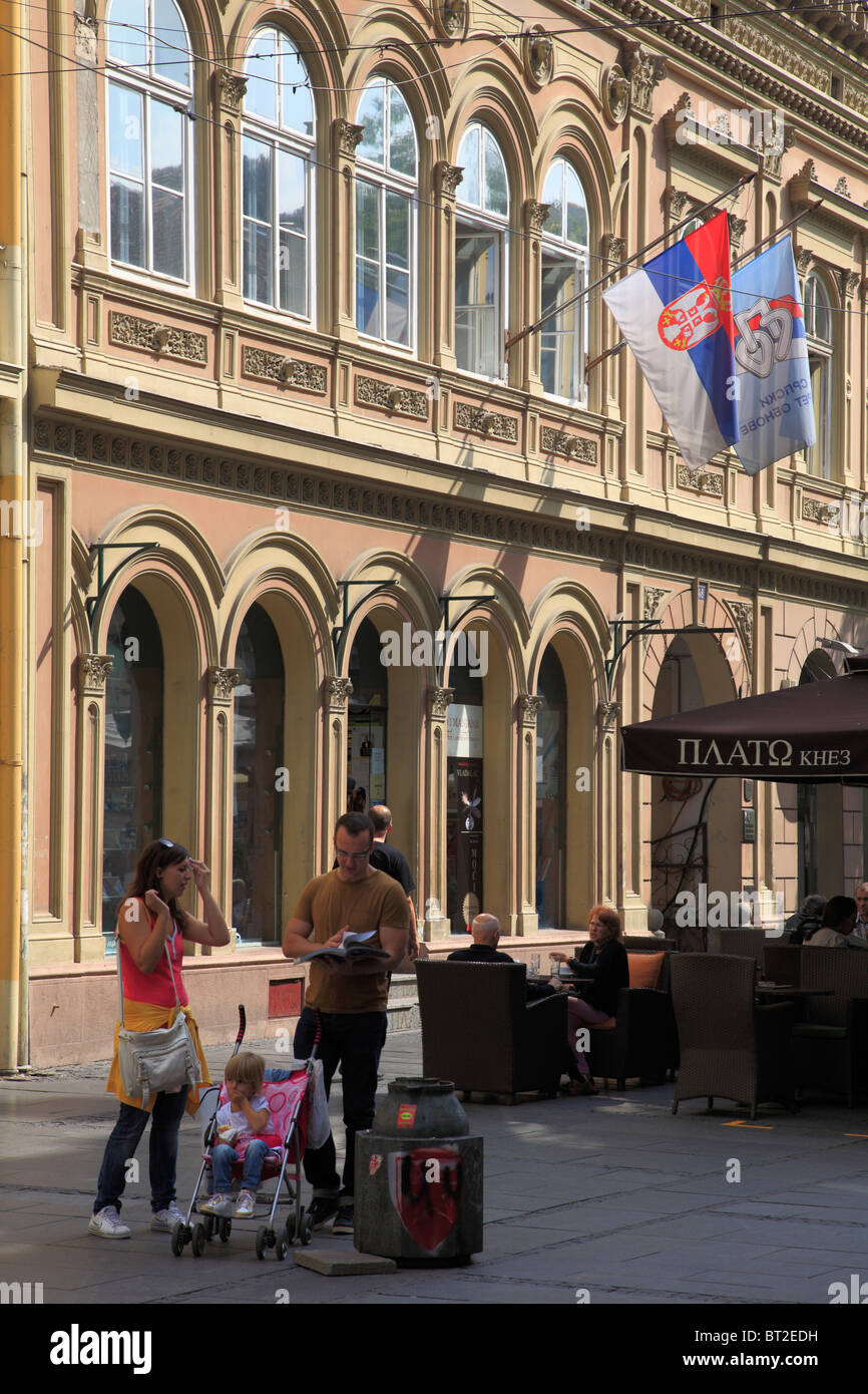 Serbia, Belgrade, Knez Mihailova Street, people, cafe, architecture, Stock Photo