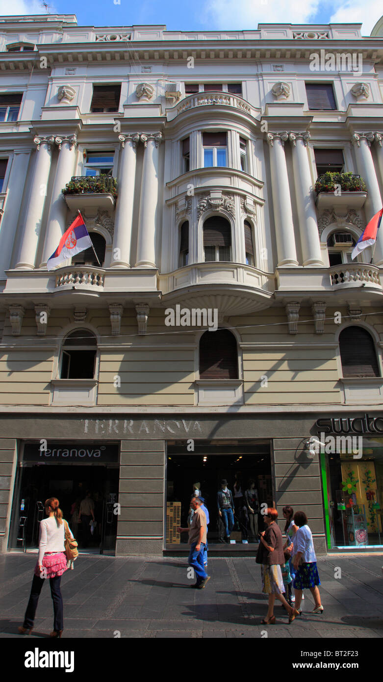 Serbia, Belgrade, Knez Mihailova Street, people, shops, architecture, Stock Photo