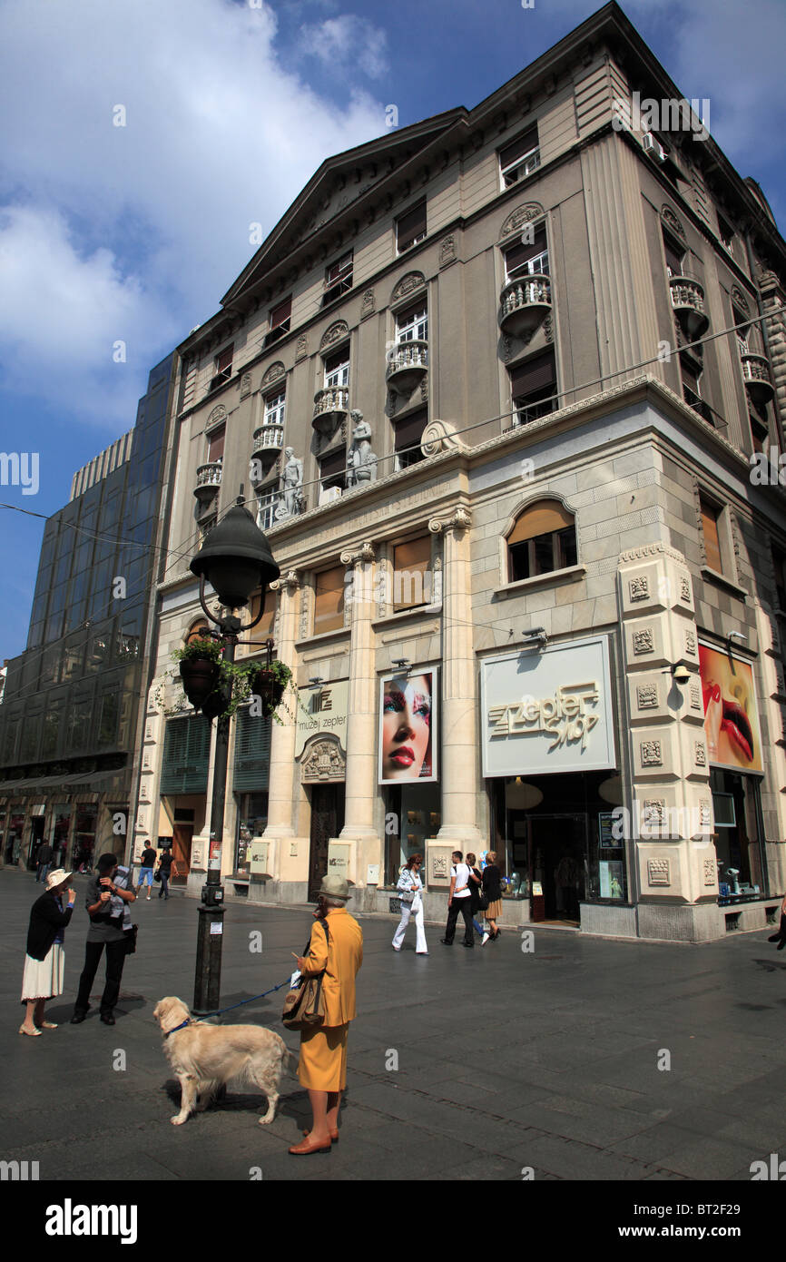 Serbia, Belgrade, Knez Mihailova Street, people, shops, architecture, Stock Photo