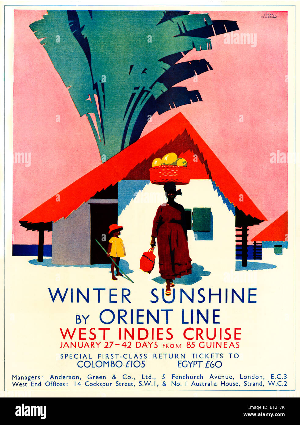 Orient Line, Winter Sunshine, 1931 advert for the Cruise Line part owned by P&O, here illustrating cruises to the West Indies Stock Photo