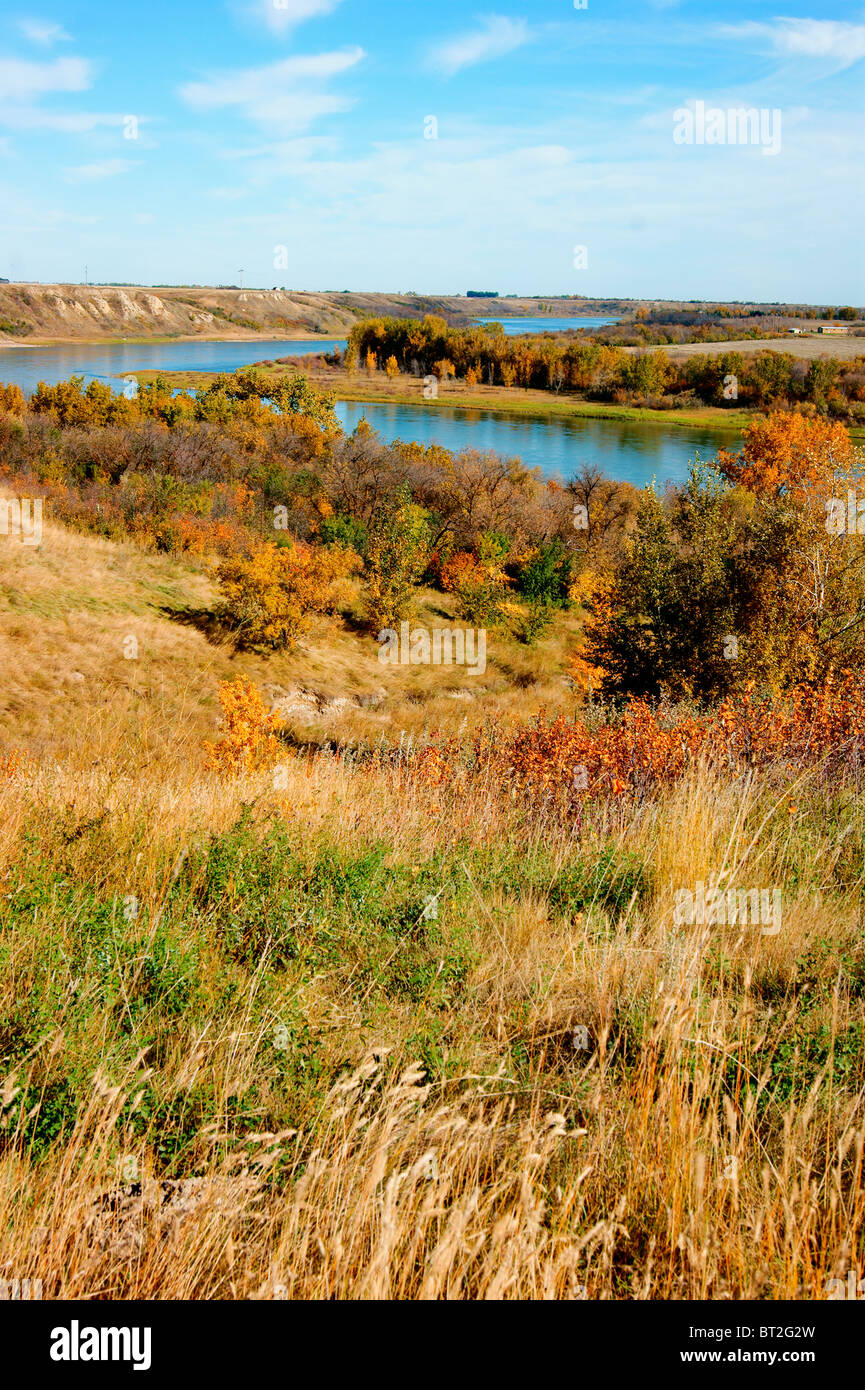 A meander on the South Saskatchewan River at the north end of Saskatoon Stock Photo