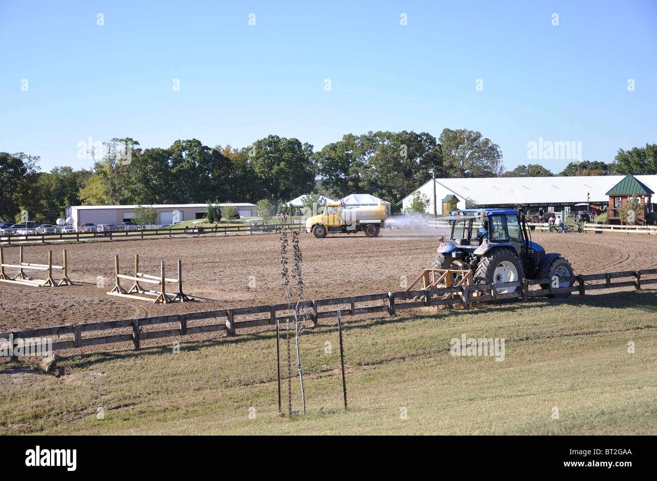 Equestrian field maintenance Stock Photo
