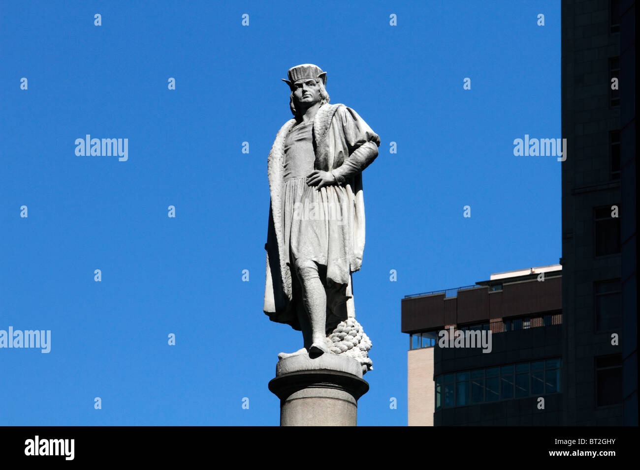 Statue of Christopher Columbus atop a pedestal in Columbus Circle in
