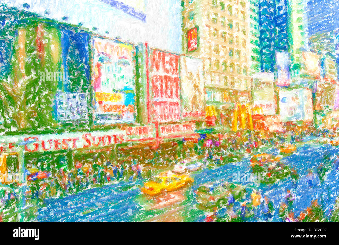 Times Square, New York City impressionist style painting Stock Photo