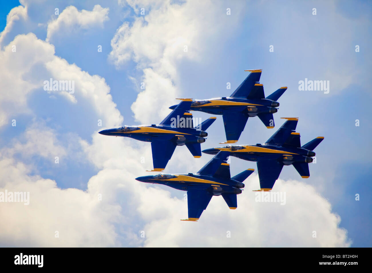 F/A 18 jets of the U.S. Navy Blue Angels perform at the Kaneohe Bay Airshow in Hawaii on September 26, 2010 Stock Photo