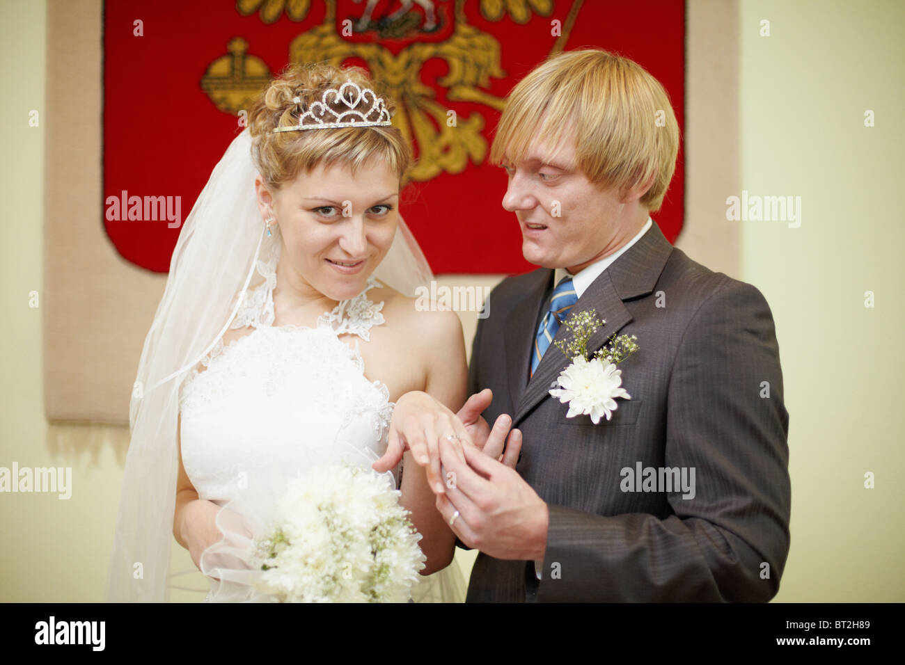 Registration of marriage - wearing a wedding ring Stock Photo