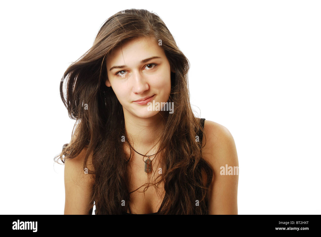Youth woman somewhat smiling. Stock Photo