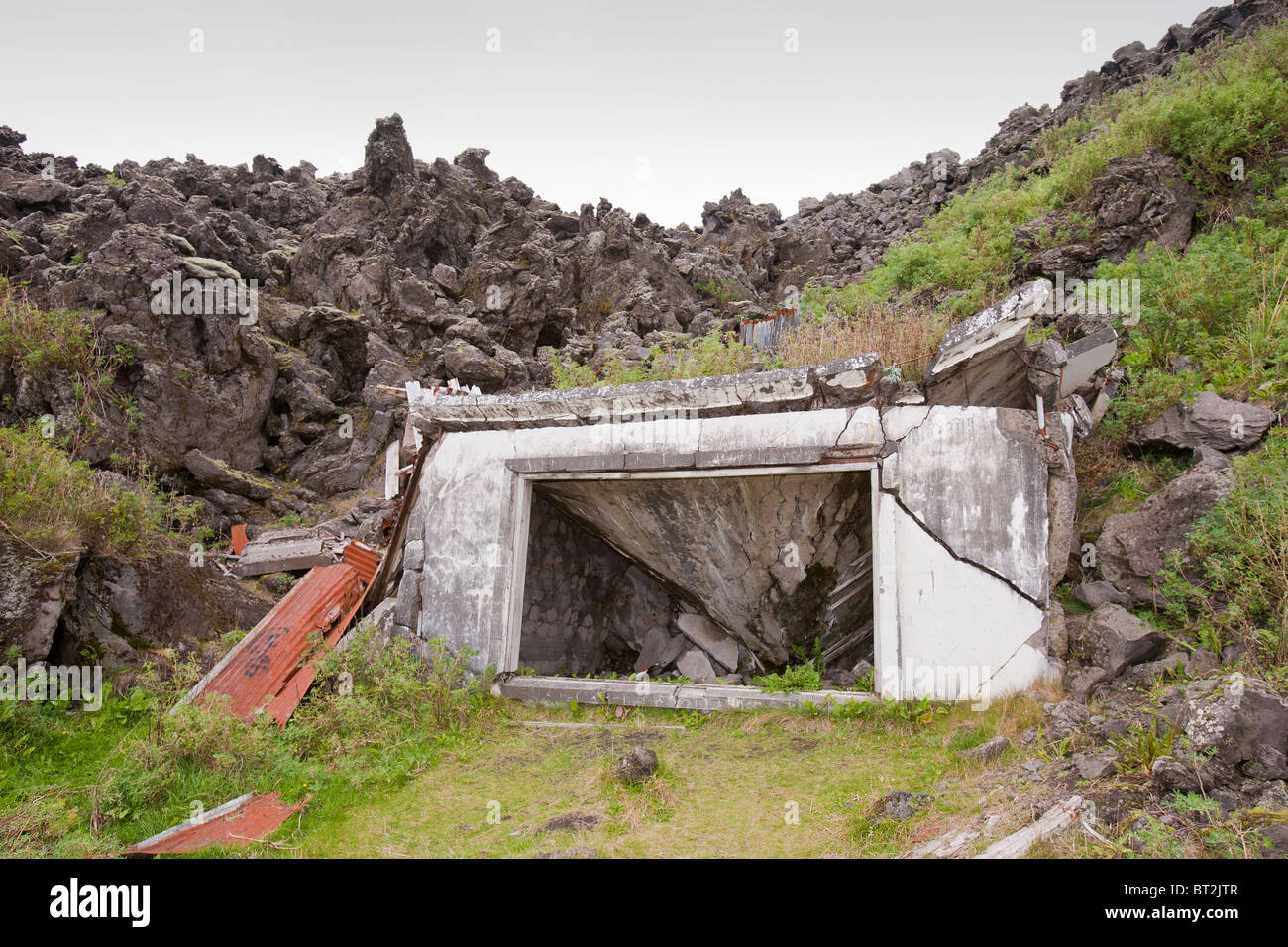 A house destroyed by the Heimaey volcanic eruption, Iceland Stock Photo