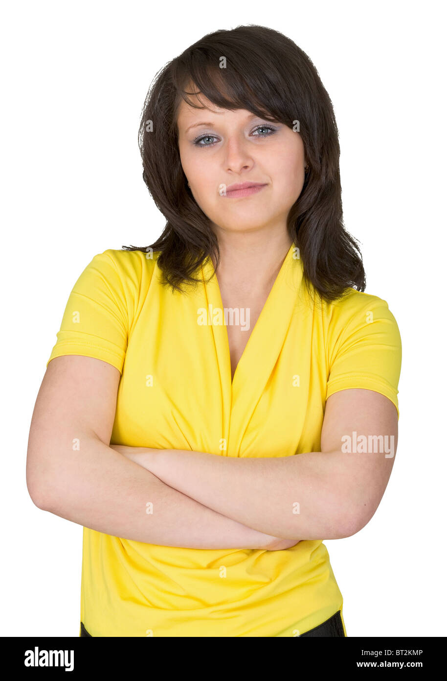 Portrait of the beautiful young girl on a white background Stock Photo ...