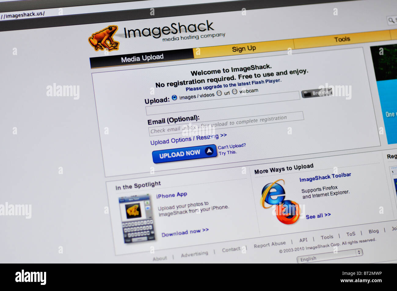 Imageshack free photo hosting website Stock Photo