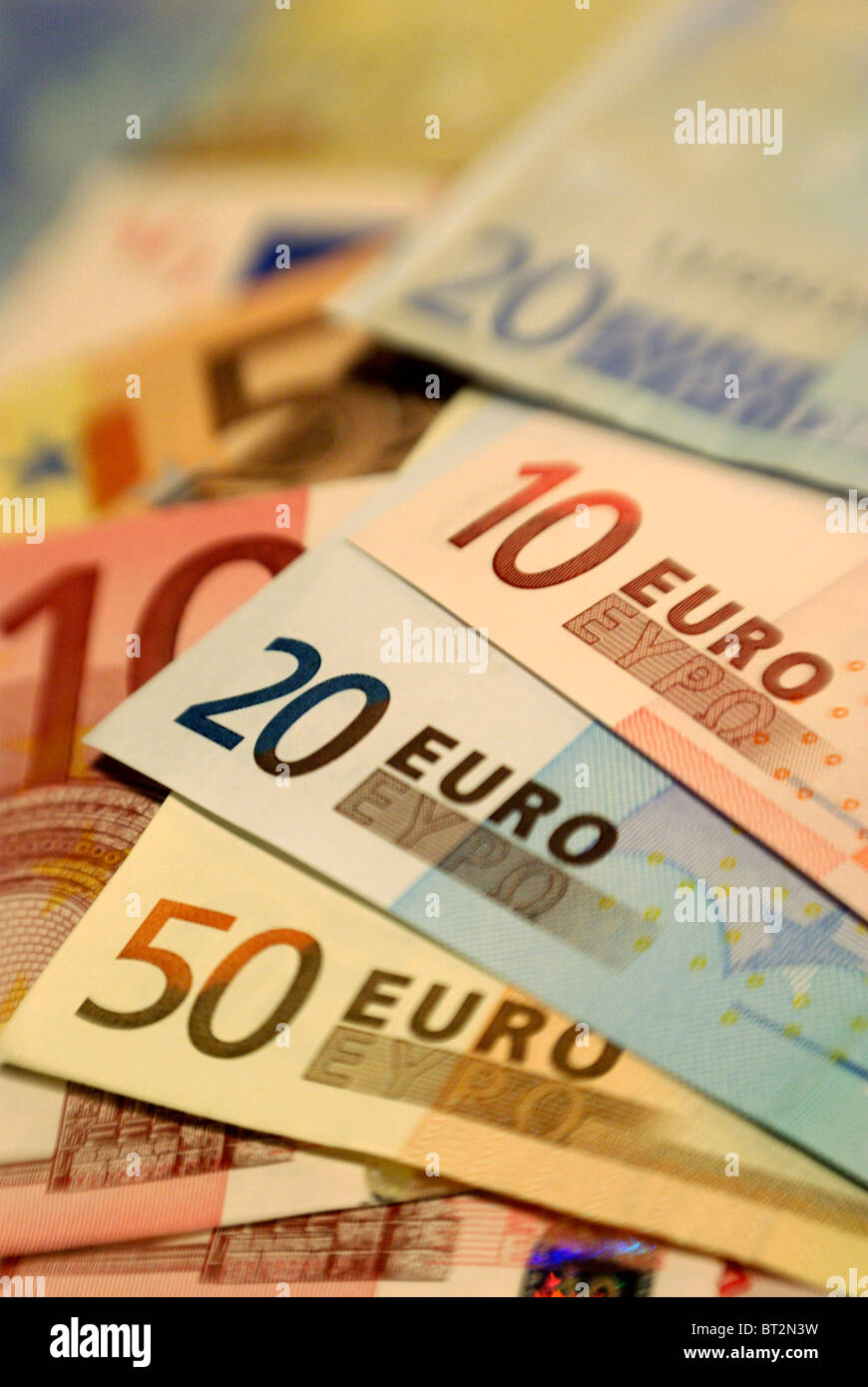 Brexit,Euro's, depicting 50, 20 and ten Euro notes. European currency Stock Photo
