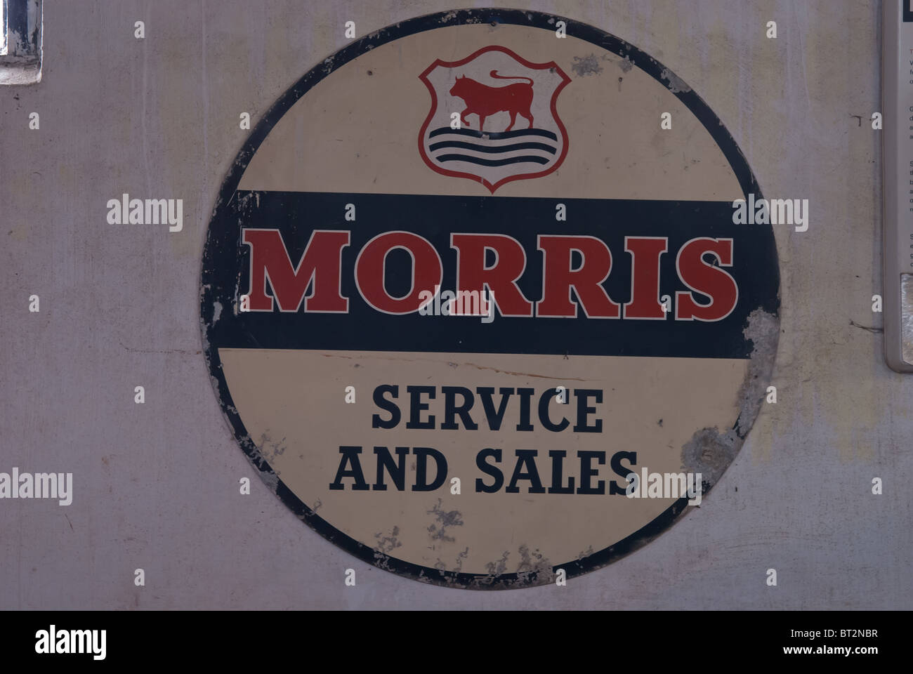 Morris Motors of Cowley sales and service sign on a wall in a derelict