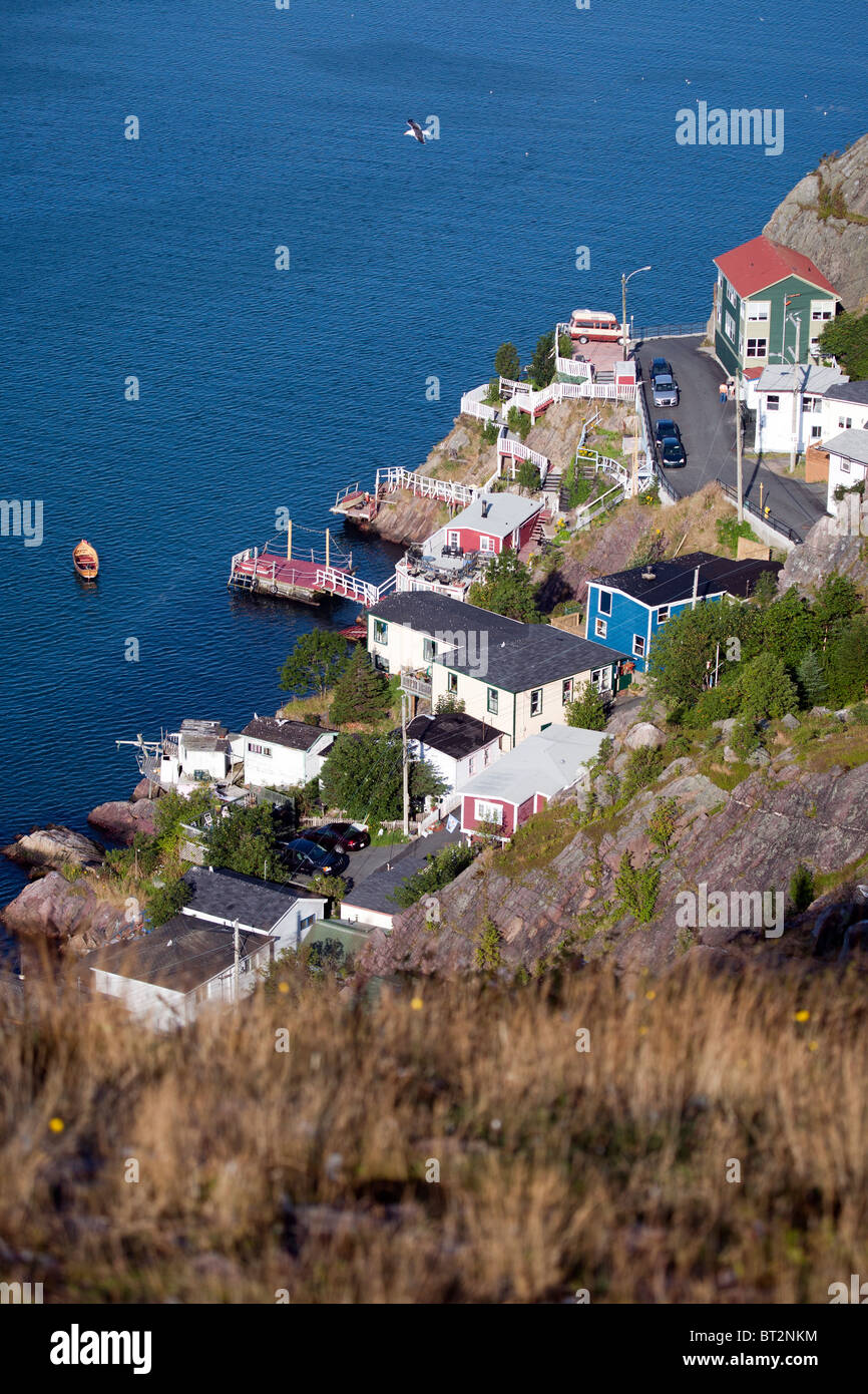 Houses of The Battery perched along sea shore at St.Johns, Newfoundland, Canada Stock Photo