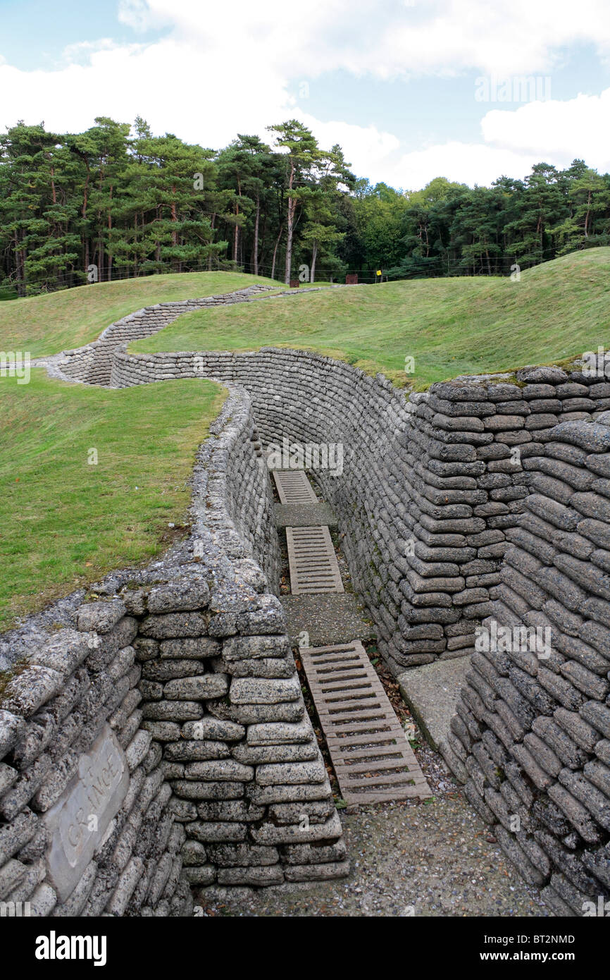 Trenches on site of The Battle of Vimy Ridge near Arras, Nord, France where Canadian soldiers fought and died during WWI. Stock Photo