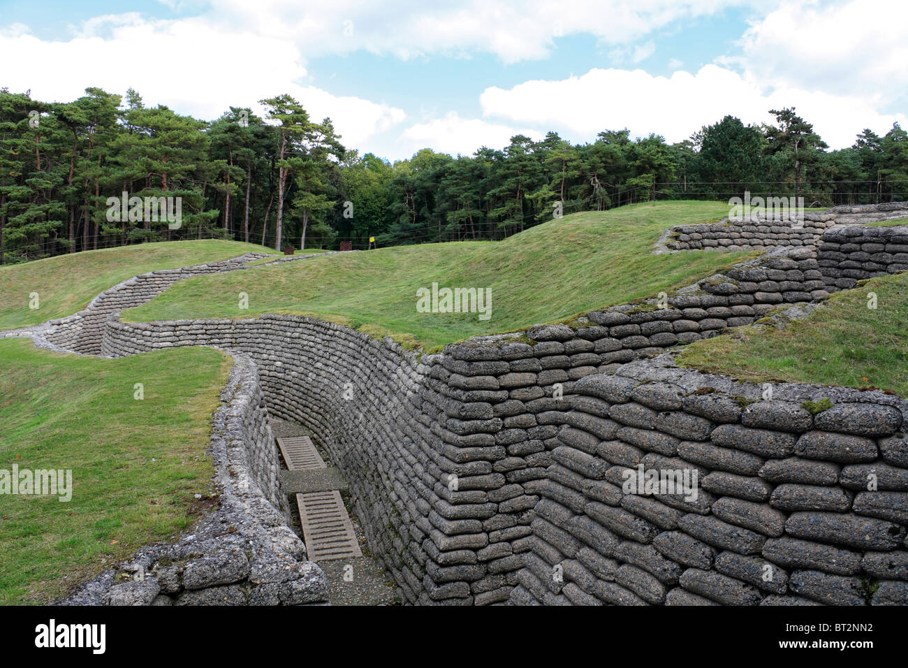 Trenches on site of The Battle of Vimy Ridge near Arras, Nord, France where Canadian soldiers fought and died during WWI. Stock Photo