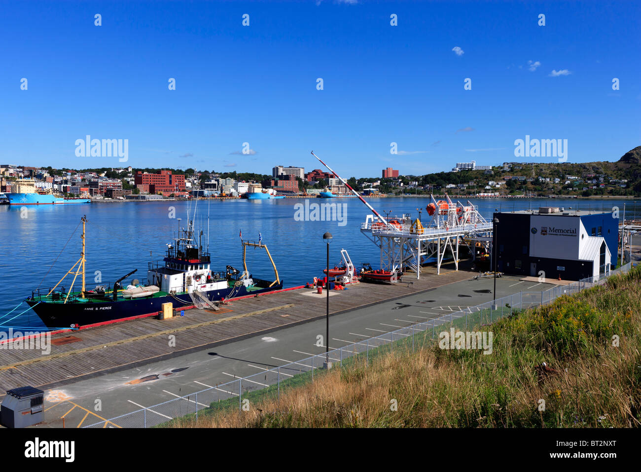 View over the Marine Institute Southside Base and St Johns harbour and watefront, Newfoundland, Canada Stock Photo