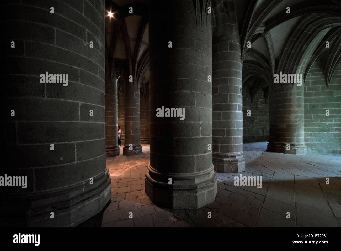 Crypte des Gros Piliers / Crypt of the massive pillars at the Mont Saint-Michel / Saint Michael's Mount abbey, Normandy, France Stock Photo