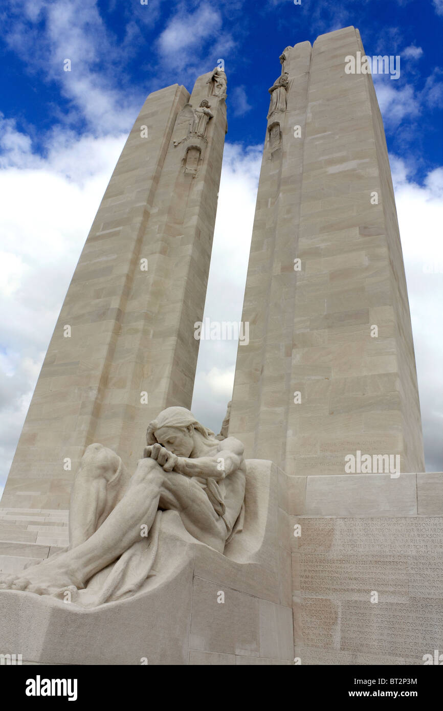 Memorial to Canadian Expeditionary Force soldiers who died in The Battle of Vimy Ridge WWI near Arras, Nord, France. Stock Photo