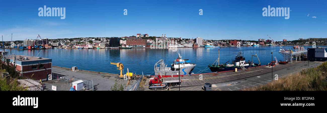 Panoramic view over the Marine Institute Southside Base and St Johns harbour and waterfront Newfoundland, Canada Stock Photo