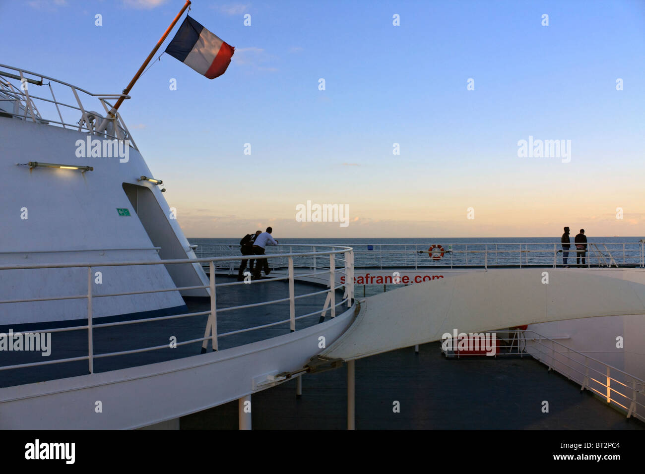 Sunset on board Sea France ferry coming into port of Dover after crossing the English Channel from Calais. Stock Photo