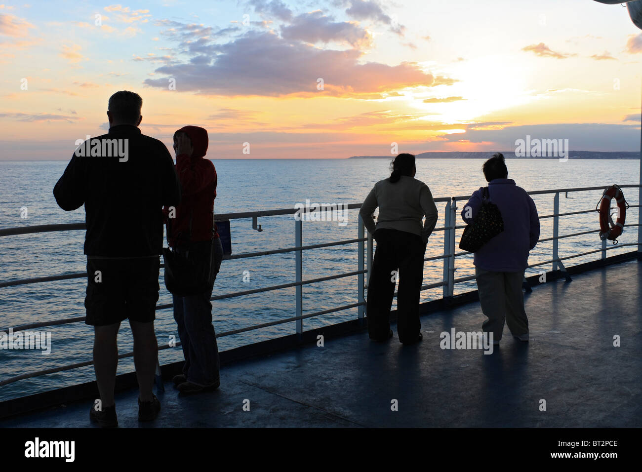 Sunset on board Sea France ferry coming into port of Dover after crossing the English Channel from Calais. Stock Photo