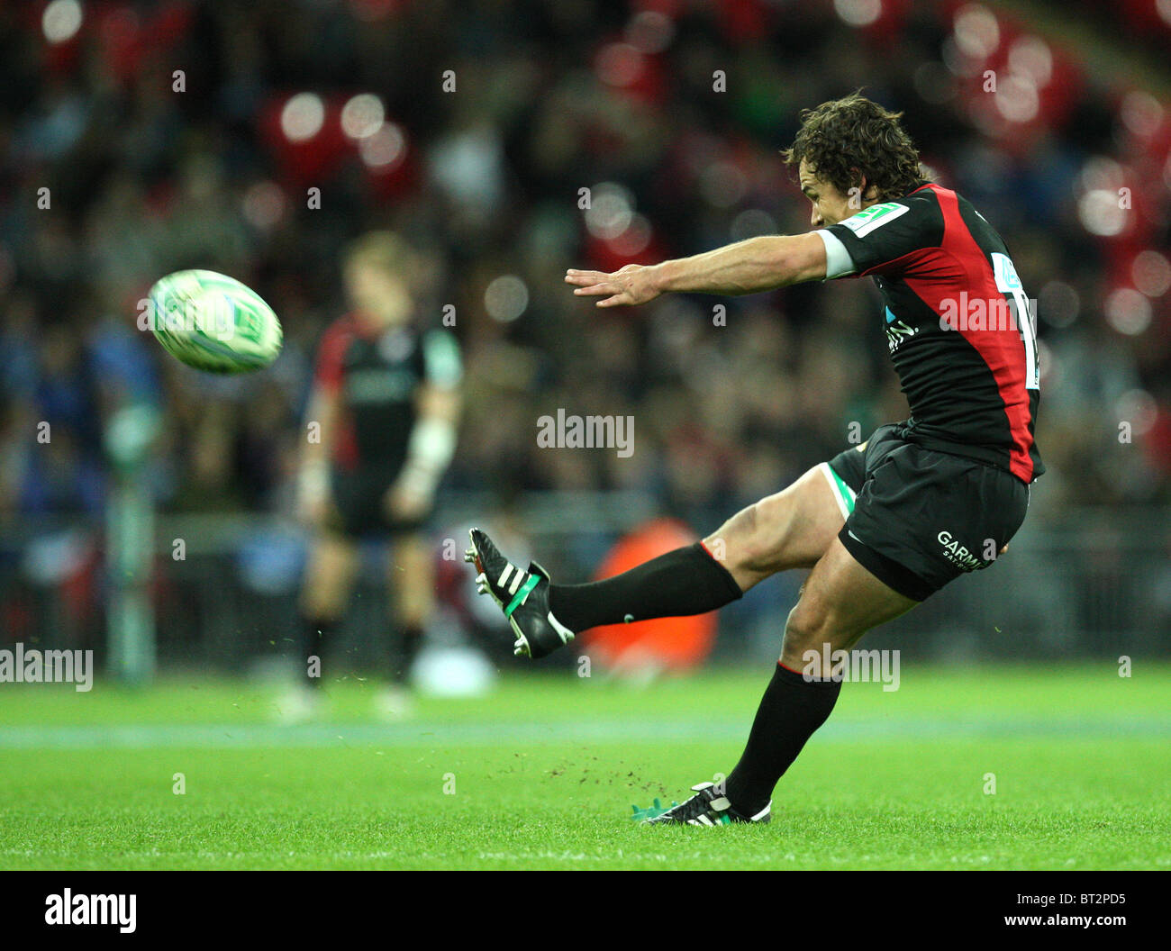 Derick Hougaard of Saracens kicks a penalty during the Heineken Cup Rugby match Saracens v Leinster Stock Photo