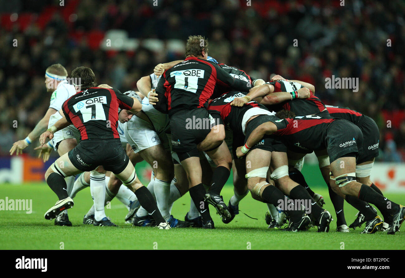 16.10.2010 Scrum during the Heineken Cup Rugby match Saracens v Leinster at Wembley Stadium in London. Stock Photo