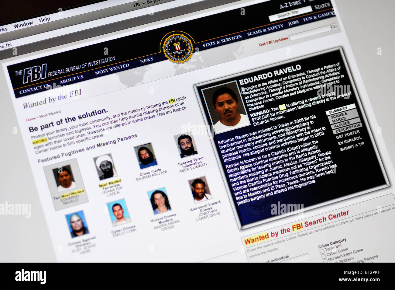 FBI Wanted website Stock Photo